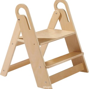 Taburete para lavabo para niños, color madera natural, haya, 2-4 años, uso en el baño, torre de aprendizaje Montessori - Product Image 5
