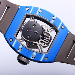 Montre mécanique à remontage manuel unisexe Blue Carbon Fiber 52-01, forme tonneau de vin, crâne tourbillon, Summit Voyager - Product Image 6