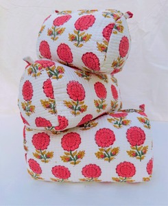 Handmade Quilted Cotton Wash Bag Block Print Embroidered Cosmetic Toiletry Travel Accessory | Large Medium and <b>Small</b> - Product Image 4
