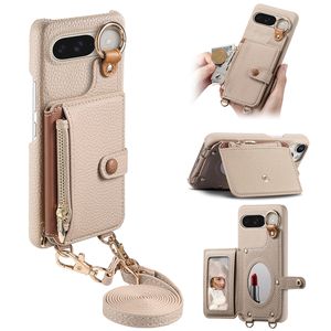Étui portefeuille à bandoulière en cuir de litchi pour <span class=keywords><strong>Google</strong></span> Pixel Pro <span class=keywords><strong>10</strong></span> XL/9 Pro/9A/S24FE, coque arrière avec miroir - Product Image 4