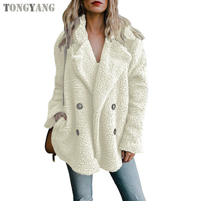 Пальто женское Тедди TONGYANG, пальто из искусственного меха, пушистые меховые куртки с длинным рукавом, зимняя теплая Женская куртка, повседневное зимнее пальто оверсайз