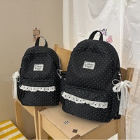Sac à dos en dentelle à pois mignon pour la vente en gros, sac d'école Kawaii pour filles avec pendentif nœud, sac à dos étudiant hydrofuge