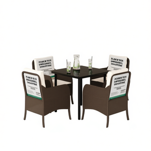 Set da Pranzo da Giardino in Poliresina Marrone per 4 Persone, Resistente alle Intemperie, Arredamento da Esterno in Stile Contemporaneo - Product Image 1