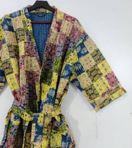 Unisexe XL Coton Kantha Quilt Veste D'hiver Robes Femmes Boho Imprimé Quirky Broderie Fait À La Main Indien Agrémenté Long Animal - Product Image 5