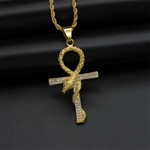 Fashion Religious Rhinestone Ankh Cross Stainless Steel Pendant <b>Necklace</b> <b>for</b> <b>Men</b> - Product Image 5