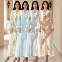 Gaun Panjang Floral OEM/ODM untuk Wanita, Elegan, Berhias Manik-Manik, Tekstur Mewah, Busana Muslimah, Ukuran Besar, Motif Bunga