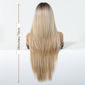 Tinh Khiết Mong Muốn Phong Cách Tổng Hợp Tóc Giả Không Khí Cắt Bangs 30 Inch Dài Vàng Mượt Thẳng Sóng Tự Nhiên Đường Tóc Lụa Nhiệt Độ Cao - Product Image 2