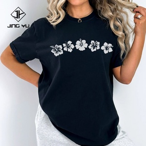 Camiseta de Alta Calidad con Logotipo Personalizado Estampado para Verano, Camiseta Holgada con Cuello Redondo de Algodón para Mujer - Product Image 4