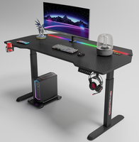 Bureau debout électrique réglable en hauteur, bureau de jeu ergonomique à moteur unique, table d'ordinateur PC avec surface texturée en fibre de carbone