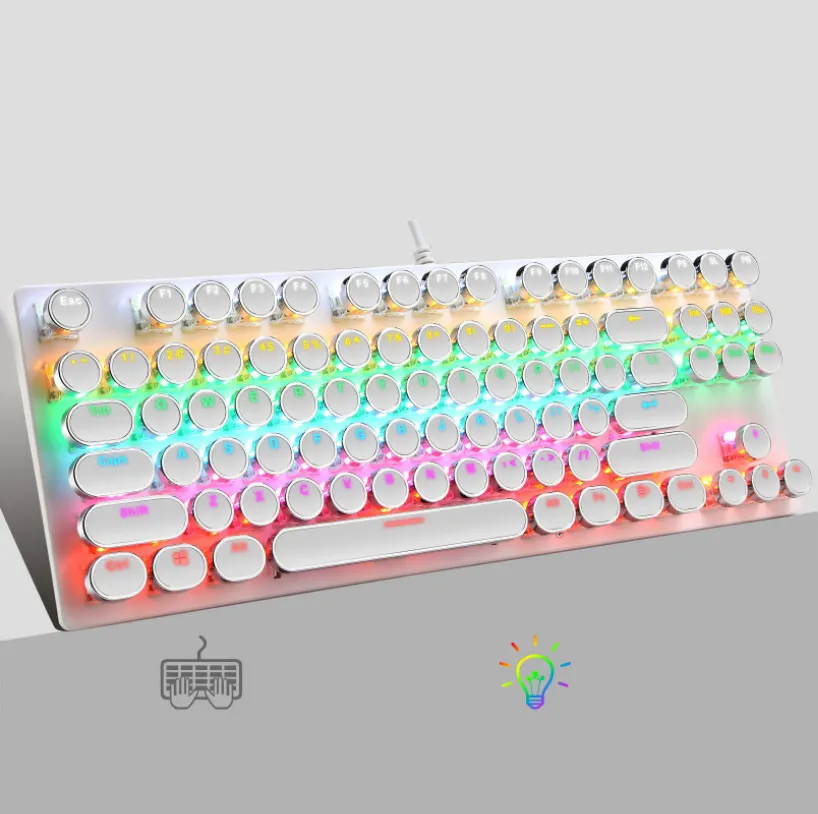 Vintage stil yuvarlak Keycaps 88 tuşları 7 renkler RGB arkadan aydınlatmalı kablolu bilgisayar mekanik klavye PC için Video oyunu oyuncu