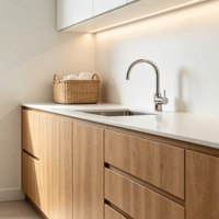Meuble de buanderie mural modulaire en placage de bois moderne, écologique, ignifuge, avec robinet intégré, pour lave-linge et sèche-linge superposés, idéal pour appartement
