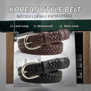 Cinturón de Mujer Estilo Coreano Vintage, Hebilla de Aleación, Material de Cuero Vacuno, Impermeable, Patrón Geométrico, Cinturón Casual de Moda - Product Image 2