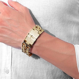 XR Jewelry, Joyería de Moda, Acero Inoxidable 316L, Cruz Unisex Personalizada, Cadena Cubana de Doble Capa, Chapado en Oro, Brazalete Informal/Deportivo - Product Image 5