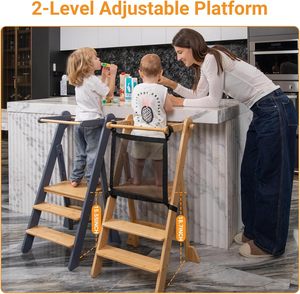 Torre de aprendizaje plegable para niños pequeños, taburete plegable de altura ajustable para cocina infantil - Product Image 3