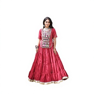 Navratri Rayon Anarkali Set Handmade Embroidered <b>Kurta</b> and Lehenga Ethnic Festival Wear <b>for</b> <b>Women</b> - Product Image 1