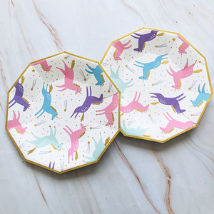 Palmy nouveau décagonal coloré dessin animé <span class=keywords><strong>licorne</strong></span> papier jetable assiette papier tasse serviettes fête vaisselle ensemble anniversaire décoration - Product Image 3