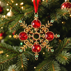 Ciondolo natalizio a forma di fiocco di neve in metallo con rilievo tridimensionale personalizzato in fabbrica, decorato con strass colorati, regalo perfetto per le vacanze - Product Image 1