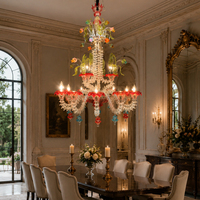 Lustre en verre soufflé floral coloré fait à la main, structure métallique, lampe suspendue pour salle de banquet