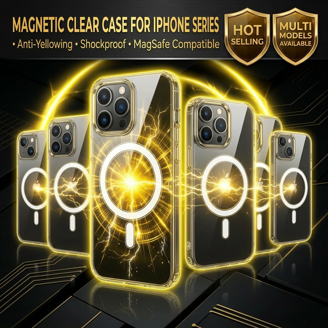 Magnetic TPU+PC Clear Phone Case for 17 16 Pro Max Anti-Yellowing Hard Protective Cover Wireless Charging