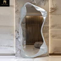 Miroir de sol irrégulier en acier inoxydable, décoration artistique de luxe moderne, miroir d'entrée, miroir de salon, miroir de salle de maquillage