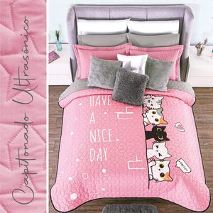 Cubrecamas Matrimoniales Modernas Concord con Diseño de Gatos Rosados Estampados, 2.14x2.33 m - Product Image 5