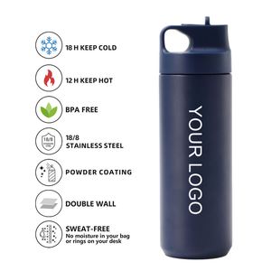 Custom Vacuum Flask Hot Drinks <b>Insulated</b> Travel <b>Mug</b> with Flip Straw Water Bottle Press Button Stainless Steel Coffee Tumbler Cup - Product Image 5