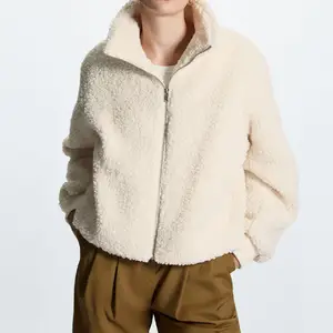 Wholesale clothing winter teddy bomber ladies long sleeve jackets custom logo women sherpa warm fleece women jackets