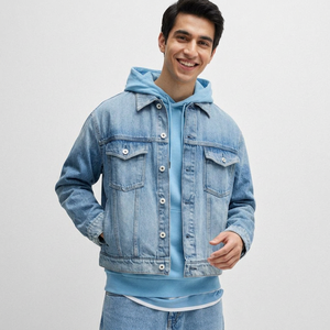 Veste en jean bleue personnalisée pour hommes, vêtement d'extérieur décontracté slim fit à l'allure délavée et délavée, pour la mode de rue et le style urbain - Product Image 1