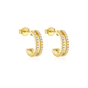Pendientes de Plata S925 Chapados en Oro con Zirconia en Forma de C, Estilo Básico para Mujer - Product Image 1