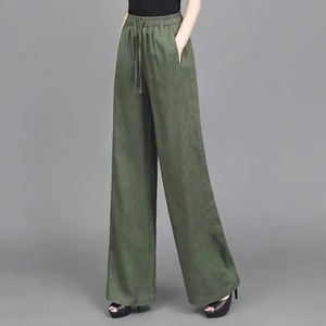 Wide Leg Pants Military Green Cotton Linen <b>Blend</b> Loose Fit Breathable Casual Women's Trousers With Pockets Spring Summer Wear - Product Image 1