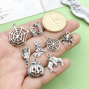 Pendentifs Thème Halloween en Alliage d'Argent Antique, Breloques Bijoux DIY en Alliage de Zinc, Squelette, Araignée, Citrouille, Crâne, Accessoire Unisexe - Product Image 2