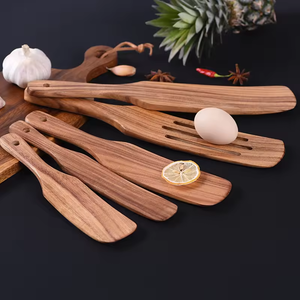 Acacia Teak 2025 Juego de 4 accesorios de cocina profesionales Spurtle de madera y soporte de herramientas de silicona Juegos de herramientas de cocina - Product Image 1