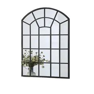 กระจกตกแต่งสวนในร่มติดผนังบานหน้าต่างกรอบโลหะสีขาวสไตล์วินเทจ