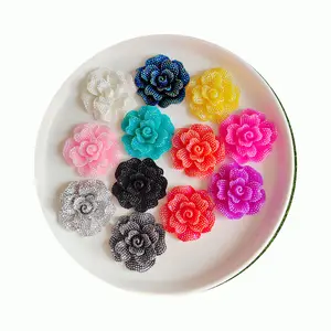 45mm Rhinestone çiçek reçine AB reçine büyük gül Flatback çiçek Rhinestone taşlar karalama defteri düğün süsler aplike el sanatları DIY