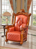 Nouveau fauteuil de salon en cuir véritable de style européen avec roulettes |   Fauteuil individuel en cuir pleine fleur avec pieds en métal pour salons