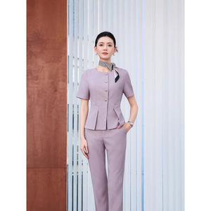 Light Purple Short Sleeve Blazer For Flight Attendants Receptionists Beauty Salons Hotels Summer Workwear Women's Professional - Product Image 4