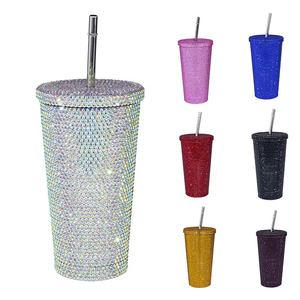 Linghui moderne 304 tasse de paille en acier inoxydable tasse de café et d'eau isolée sous vide transfrontalière avec strass pour tasse de voiture alimentaire - Product Image 2