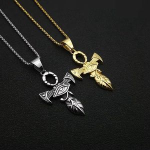 Men's Stainless Steel Cross Pendant <b>Necklace</b> Egyptian Horus Eye Design Asymmetry Fashion Jewelry Gift - Product Image 1
