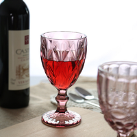 Verre à vin ou à eau en cristal transparent de 201-300 ml, style vintage, embossé, soufflé à la main, pour mariage, fête, décoration de la maison