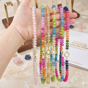 Collana da Donna alla <span class=keywords><strong>Moda</strong></span> <span class=keywords><strong>con</strong></span> Perline Abacus 5*8mm, Chiusura in Oro, Gioiello <span class=keywords><strong>con</strong></span> Pietre Colorate, Perle di Cristallo Naturale, Collana Girocollo 18'' - Product Image 3