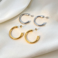 Boucles d'oreilles en acier inoxydable plaqué or 18 carats Joyas De Acero en forme de C pour femmes