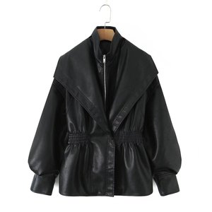 Veste en simili <span class=keywords><strong>cuir</strong></span> PU chic à col et manches cloche pour <span class=keywords><strong>femme</strong></span> OuYaan 2026 - Product Image 4