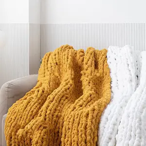 Wholesale Chunky Handmade Stick Knit Chenille Air Conditioning Fashion Sofa Cover Blanket