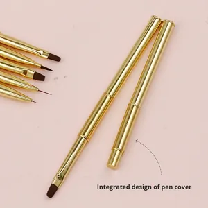 Ensemble de pinceaux pour nail art en poils synthétiques, pinceau plat pour gel, stylo de sculpture avec capuchon, pour la décoration de manucure en salon, pinceaux pour gel de peinture d'ongles - Product Image 3