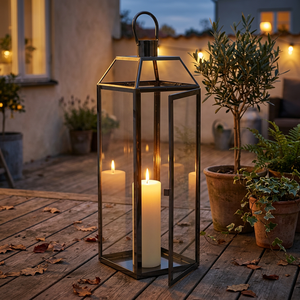 Lanterne porte-bougie en métal nickel noir haut de gamme pour la décoration de la maison et du jardin - Product Image 1