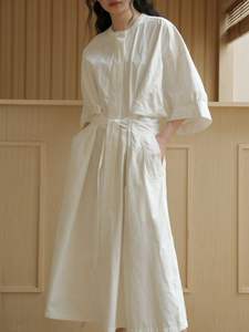 新しいスタイルの女性のルーズシャツドレス高品質の半袖和風ドレスカスタム無地の女性のロングドレス - Product Image 5