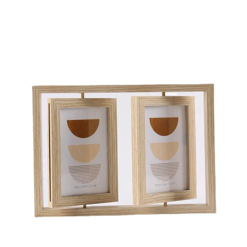 Tamanho personalizado Rotating Double Sided Stand Display Molduras de madeira para Photo Frame Memorial Madeira Decorativa Cor Personalizada