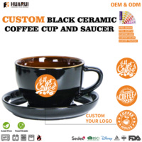 Ensemble de tasses à café et soucoupes en céramique avec logo personnalisé, vente en gros, tasse à cappuccino noire, OEM ODM pour café, restaurant, hôtel, cadeau