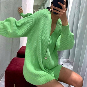 Cárdigan de punto largo informal para mujer Otoño Invierno suéter de manga farol suelto cárdigan básico botón blanco Tops de mujer - Product Image 5