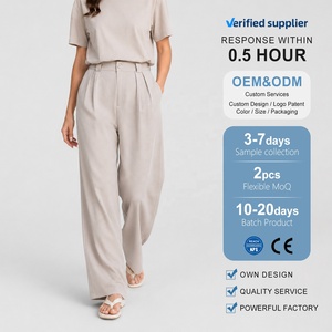 Eleganti <span class=keywords><strong>Pantaloni</strong></span> da Completo Grigio Pietra a Gamba Larga per Donna, Vita Alta, Plissettati, Stile Ufficio, Pantalone Drappeggiato Chic - Product Image 1